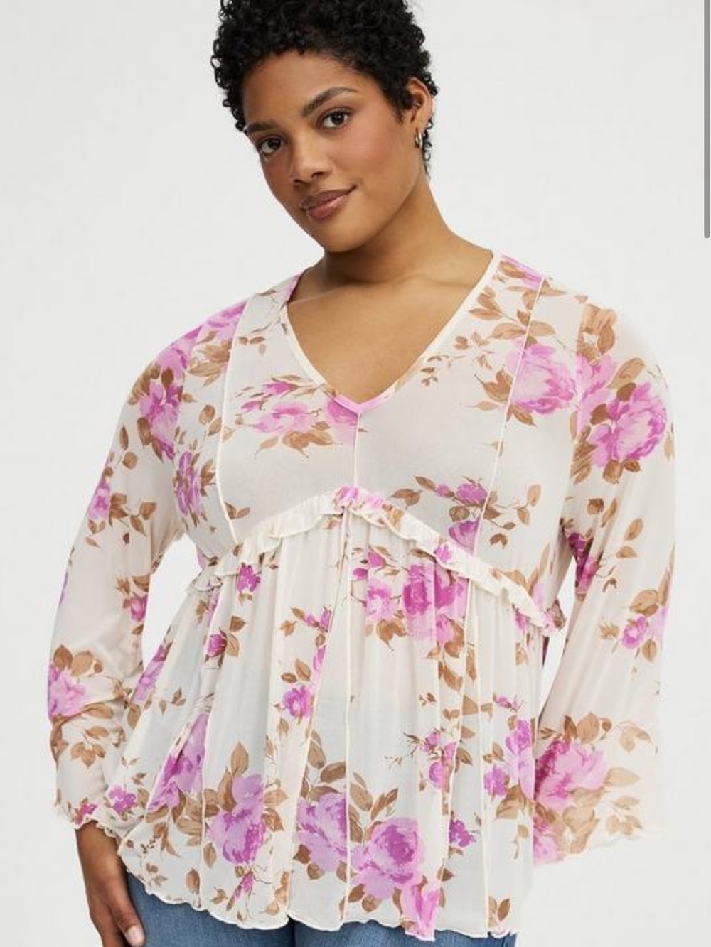 New With Tag Torrid Floral Mesh Babydoll Ruffle Bell Sleeve Top 00 (M/L 10)